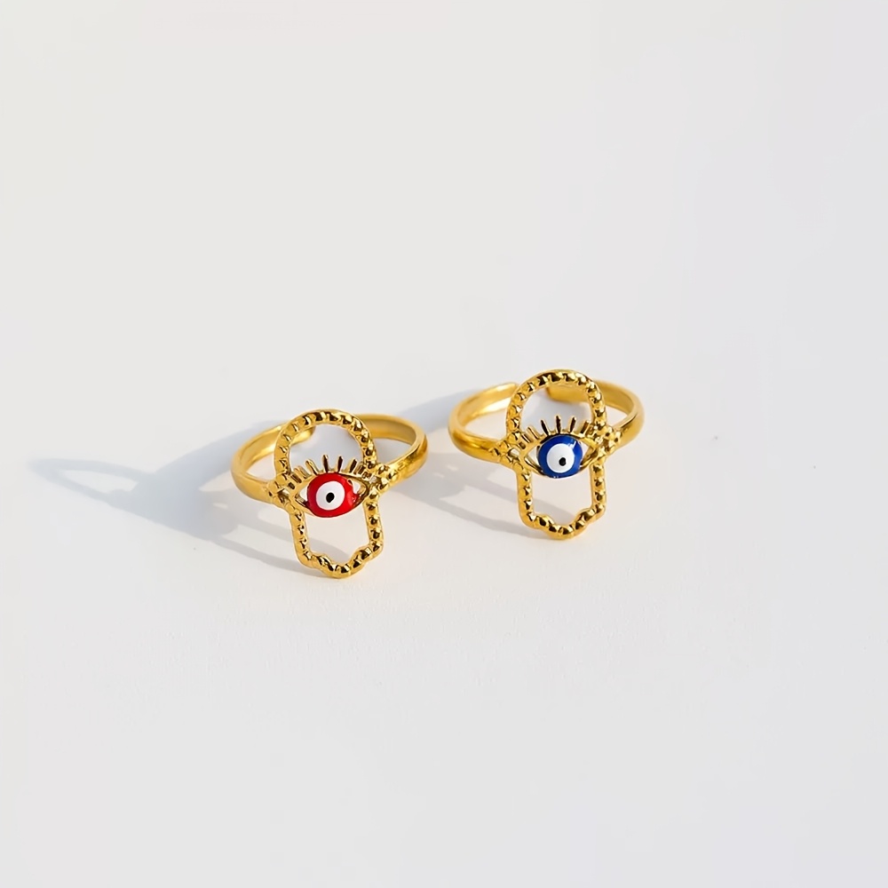 Vintage Red and Blue Evil Eye Open Ring, Unisex Adjustable